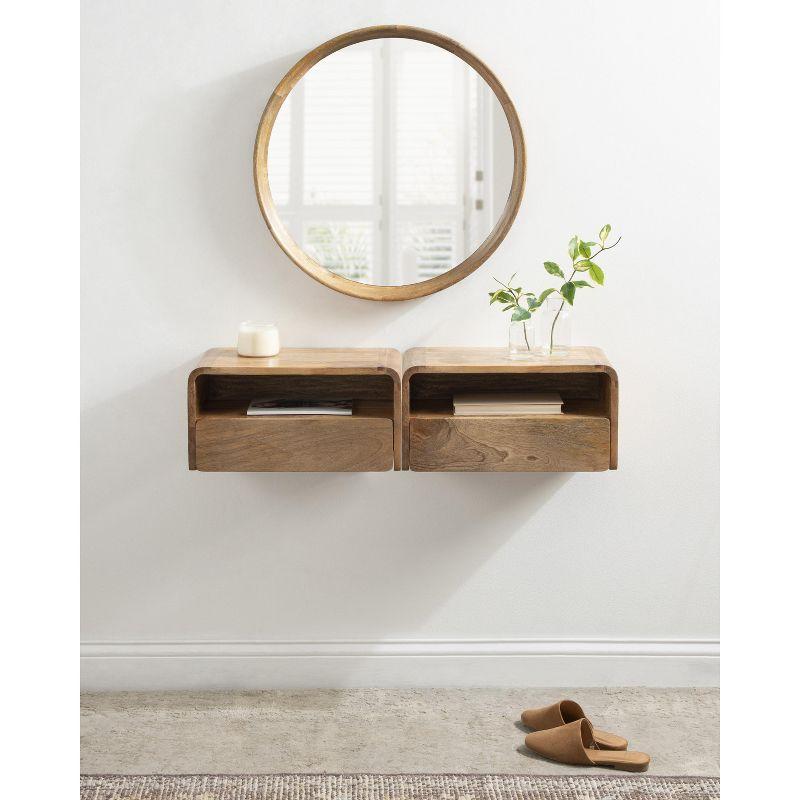 Natural Mango Wood Floating Side Table with Drawer