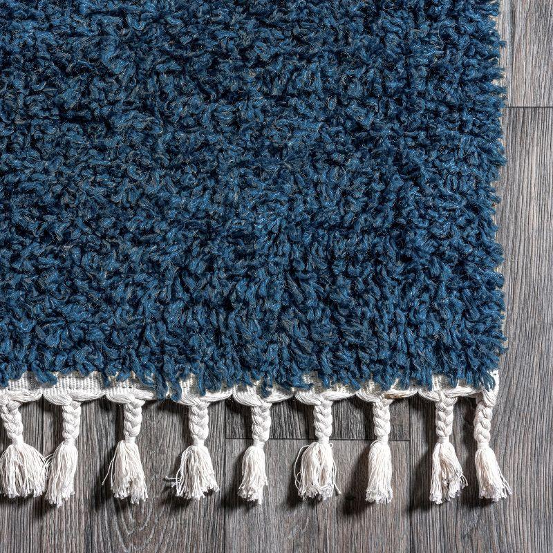 Blue Braided Reversible Shag Area Rug with Tassels