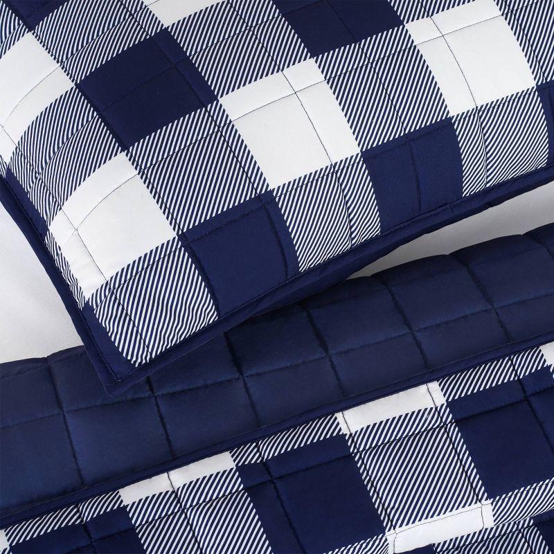 2pc Twin/Twin Extra Long Alex Buffalo Check Plaid Printed Quilt Set Navy/White - Serta: All Ages Comfort, Machine Washable