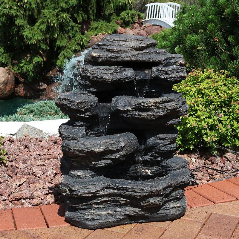 Sunnydaze 24"H Electric Polystone Rock Falls Waterfall Outdoor Water Fountain with LED Lights