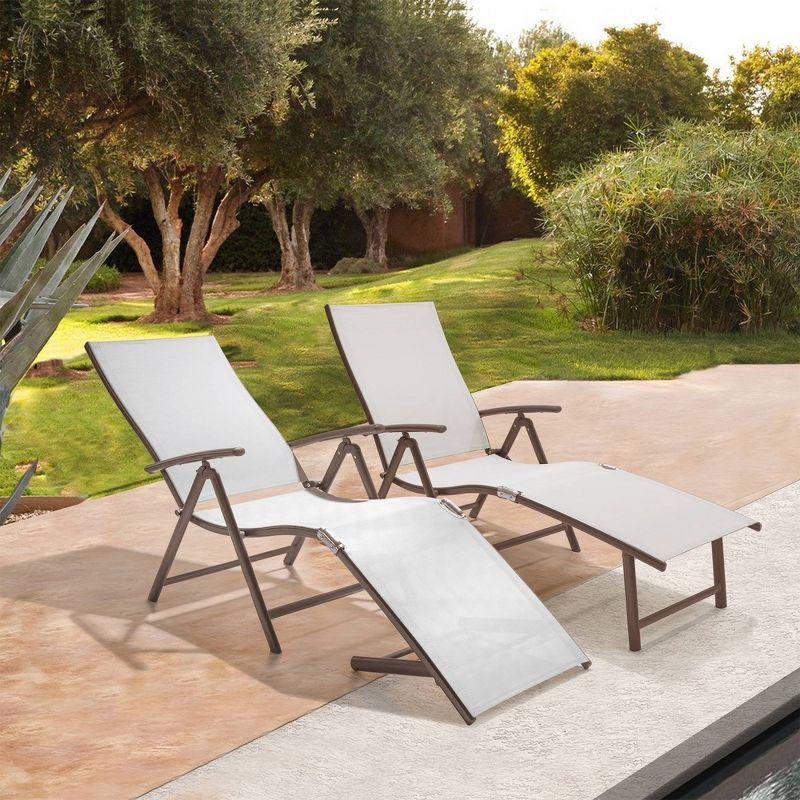 2pc Outdoor Aluminum Adjustable Chaise Lounges - Light Gray - Crestlive Products