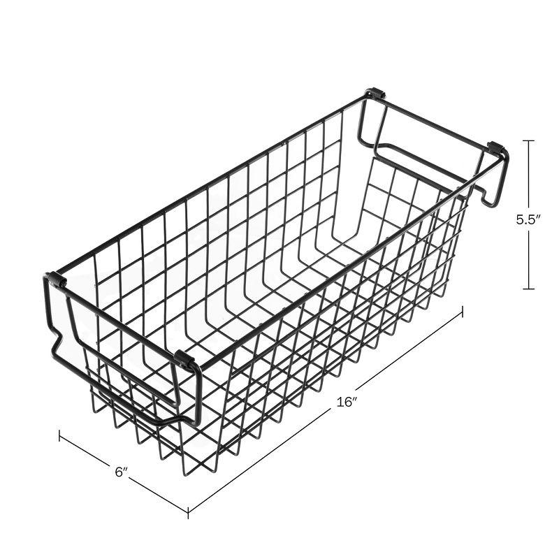 Set of 2 Black Metal Wire Storage Bins with Handles