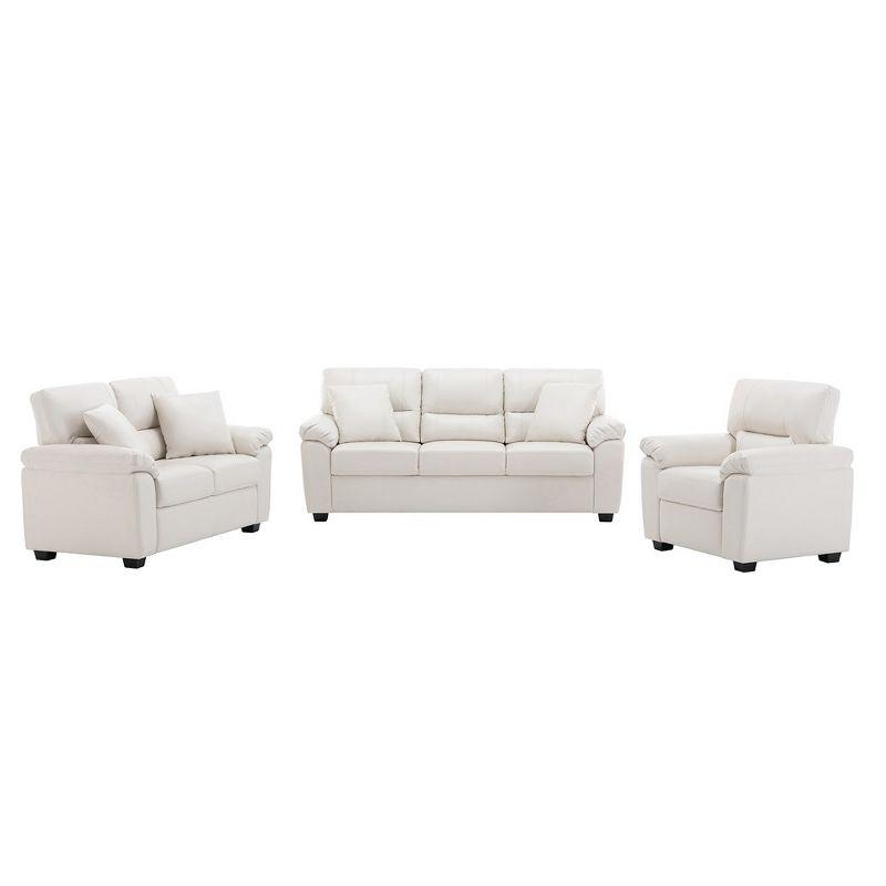 6 seater  Living Room Sofa Loveseat Set Comfortable Faux Leather Couch with Pillows White-Morden Fort