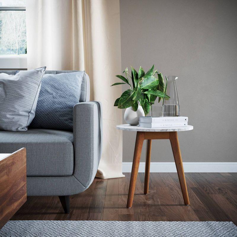 Solid Wood and Faux Marble Round Side Table - Nathan James