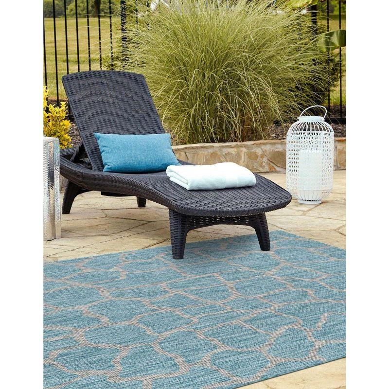 Aqua Blue Abstract Low Pile Indoor/Outdoor Area Rug