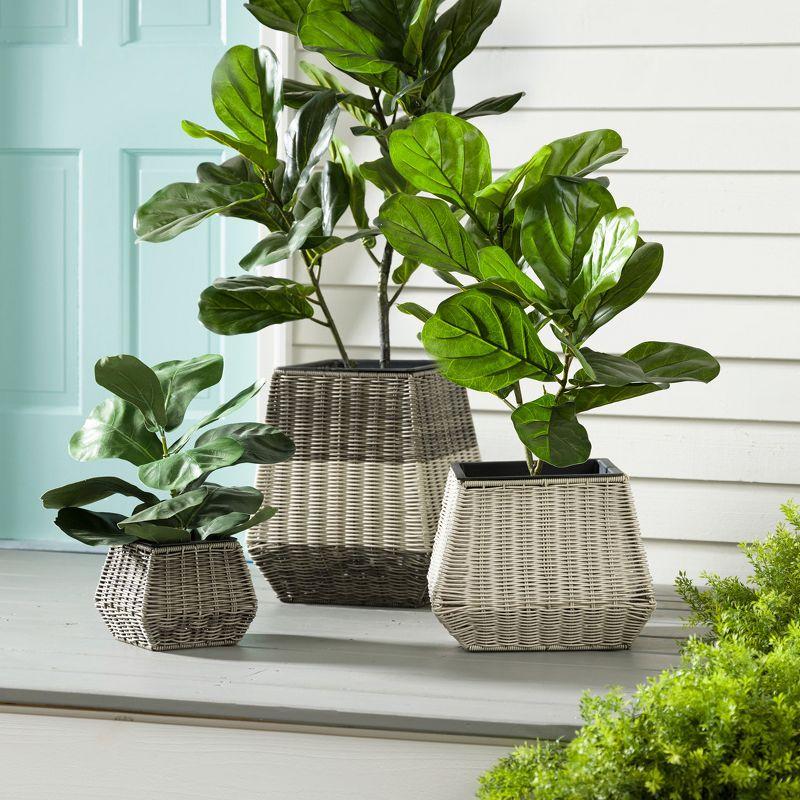 Evergreen Black and Beige Resin Wicker Planter Set of 3