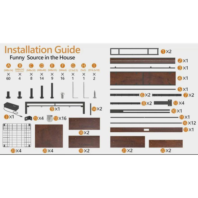 Hausource Modern Queen Bed Frame with LED Headboard, 4 Storage Drawers, No Box Spring Needed