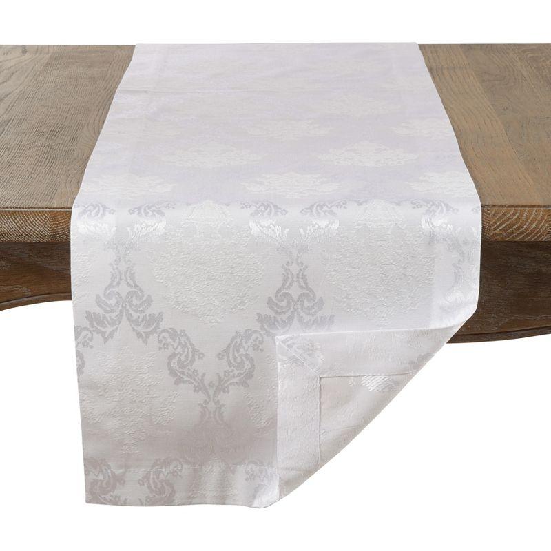 Saro Lifestyle Damask Sheen Table Runner, White, 15" x 54"