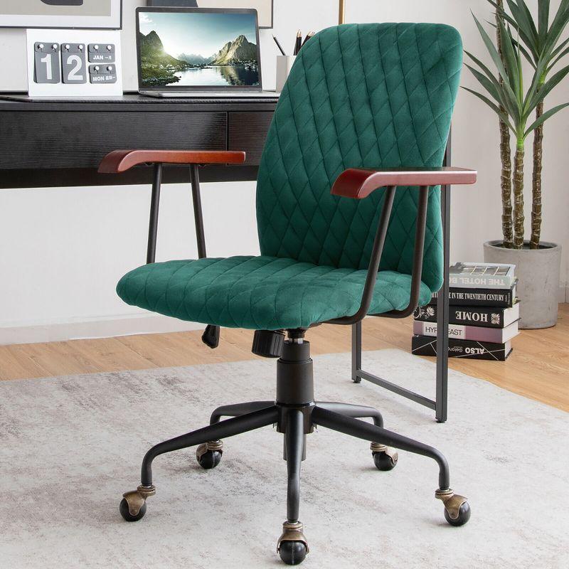 Costway Velvet Home Office Chair Swivel Adjustable Task Chair w/ Wooden Armrest