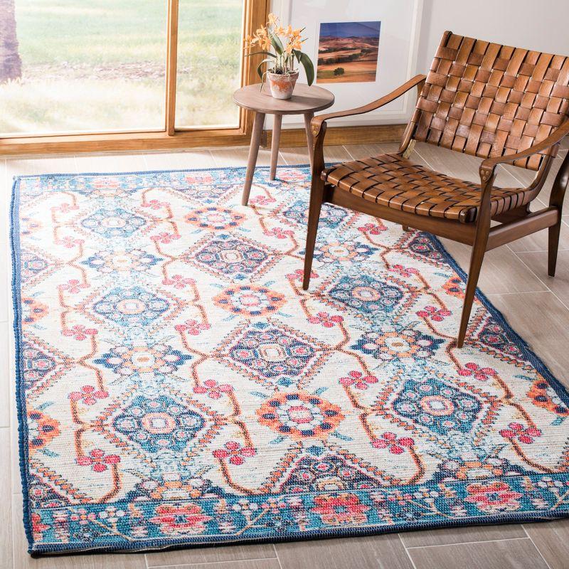 Boho Chic Blue Flat Woven Handmade Wool & Cotton Rug 4' x 6'