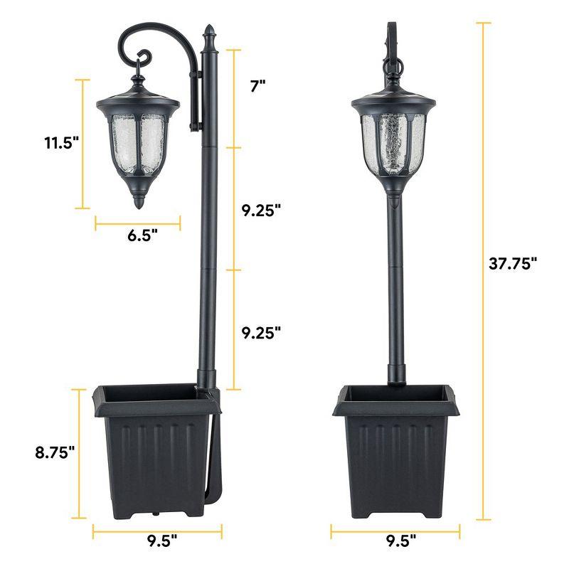 C Cattleya 1-Light Black Solar Outdoor Post Light with Planter and Crackle Glass