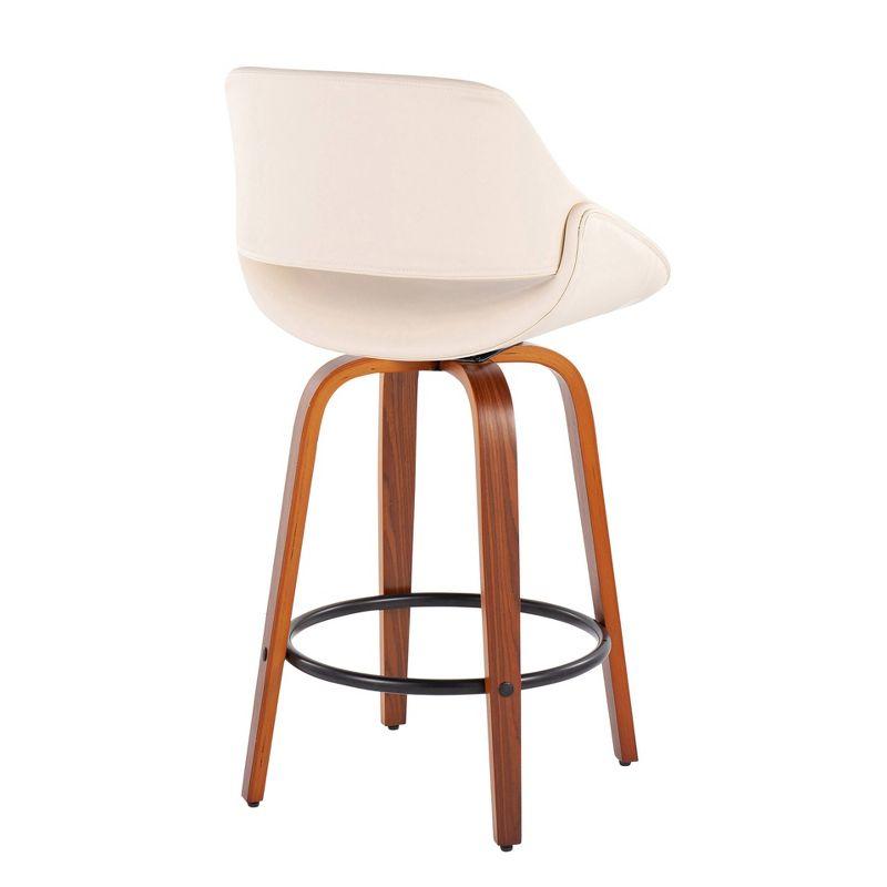 Set of 2 Fabrico PU Leather/Steel/Wood Counter Height Barstools Walnut/Cream/Black - LumiSource: Swivel, Flared Legs, Upholstered