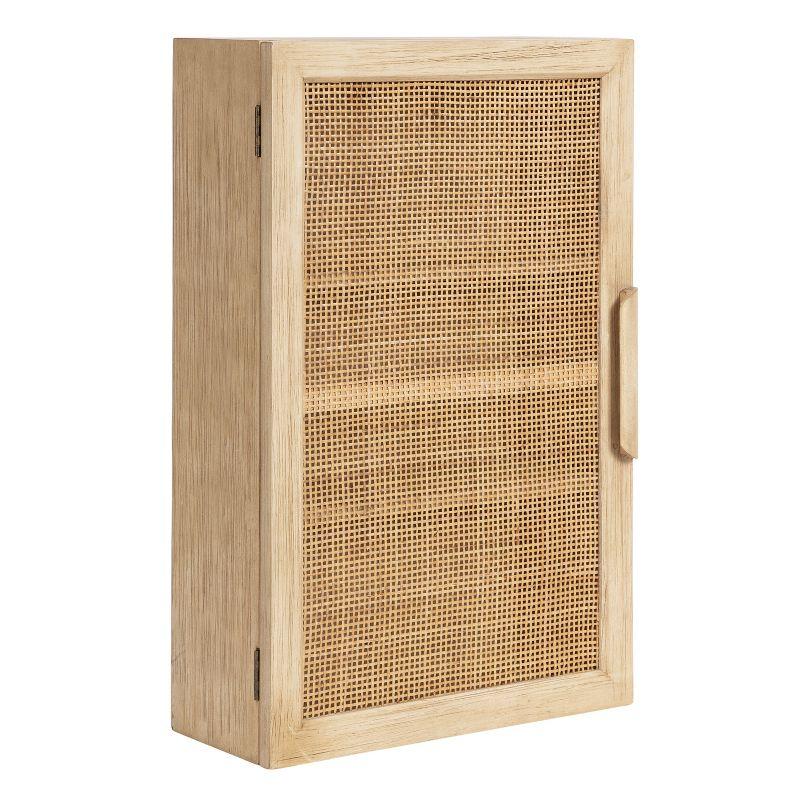 Natural Rattan and Wood Wall Cabinet with Shelves