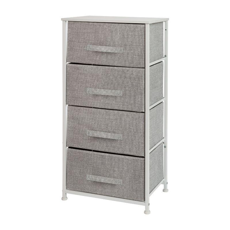 Malone 4 Drawer Vertical Storage Dresser with Wood Top & Fabric Pull Drawers
