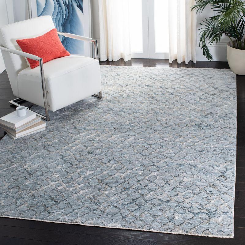 Light Blue Hand-Knotted Synthetic 4' x 6' Area Rug