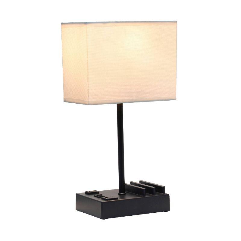 15.3" Tall Modern Rectangular Bedside Table Desk Lamp with 2 USB Ports and Charging Outlet - Simple Designs