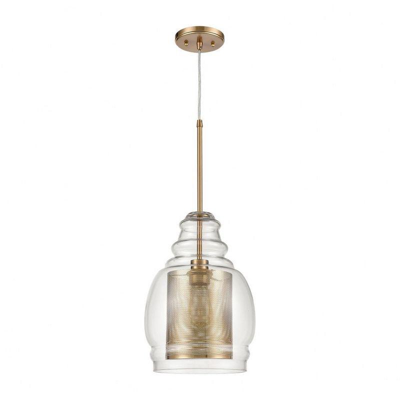 Antique Gold Glass and Steel 1-Light Pendant