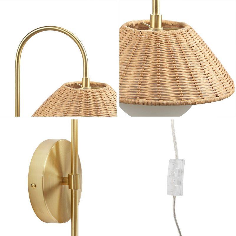 Ink+Ivy Laguna Rattan Weave Wall Sconce Gold: Iron Body, Frosted Globe, 1 E12 Socket