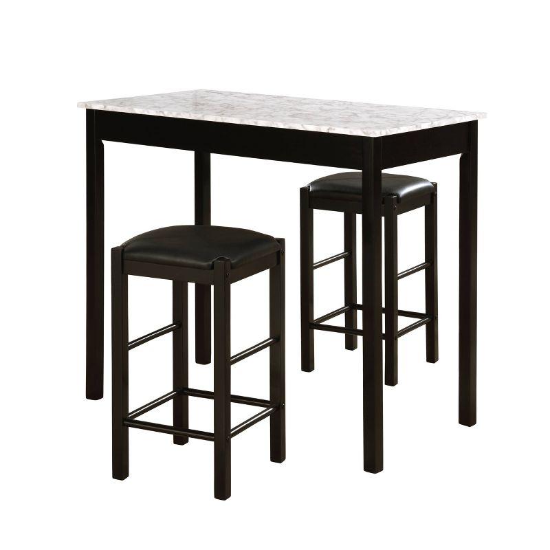 Elegant Lancer 3-Piece Faux Marble Tavern Dining Set - Black