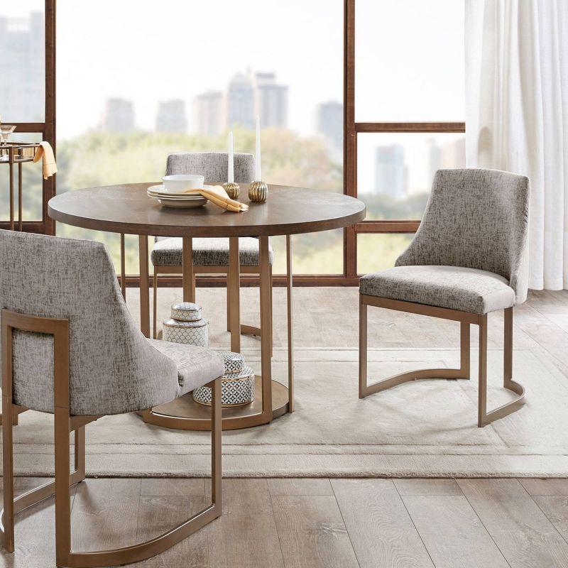 Set of 2 Gray Upholstered Parsons Dining Chairs with Metal Frame