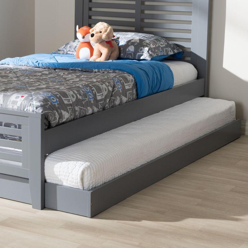 Gray Twin Wood Platform Trundle Bed with Wheels