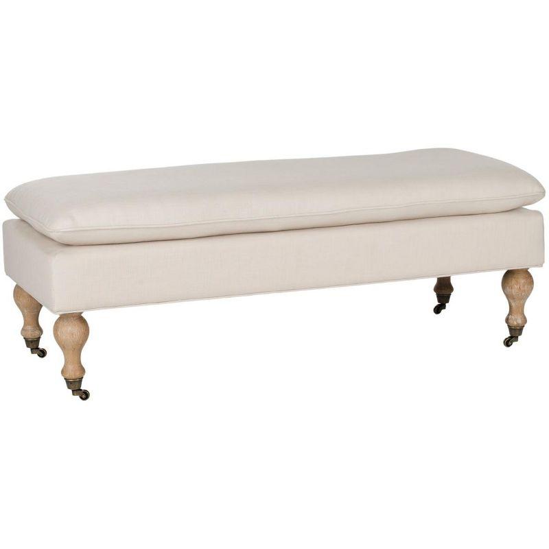 Transitional White Washed Oak and Cream Upholstered Bench/Ottoman