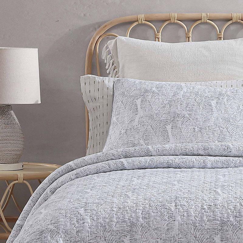 Tommy Bahama Distressed Water Leaves Grey Cotton Reversible Quilt Set