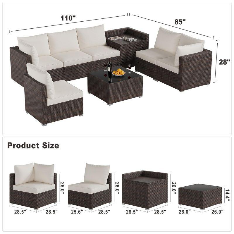 Whizmax 8 Pieces Outdoor Patio Furniture Set with Storage, Outdoor Wicker Rattan Patio Furniture Sectional Set with Glass Table and Hidden Storage Box