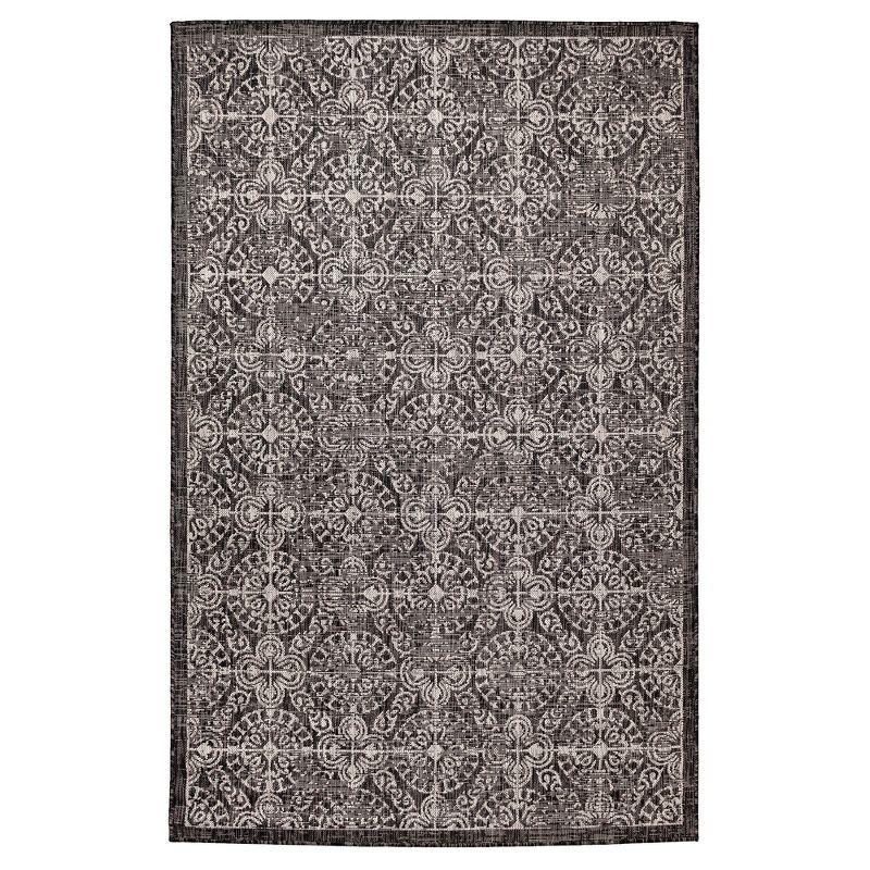 Liora Manne Carmel Antique Tile Indoor/Outdoor Rug Black 7'10" x 9'10"