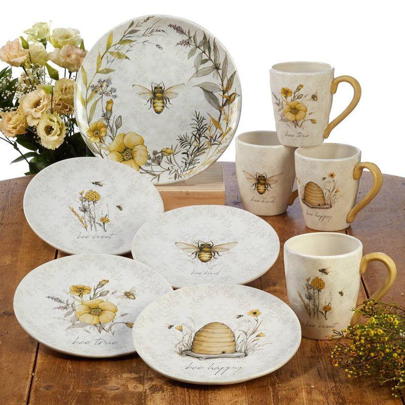 Bee Sweet White Ceramic Floral Print Mug Set of Four