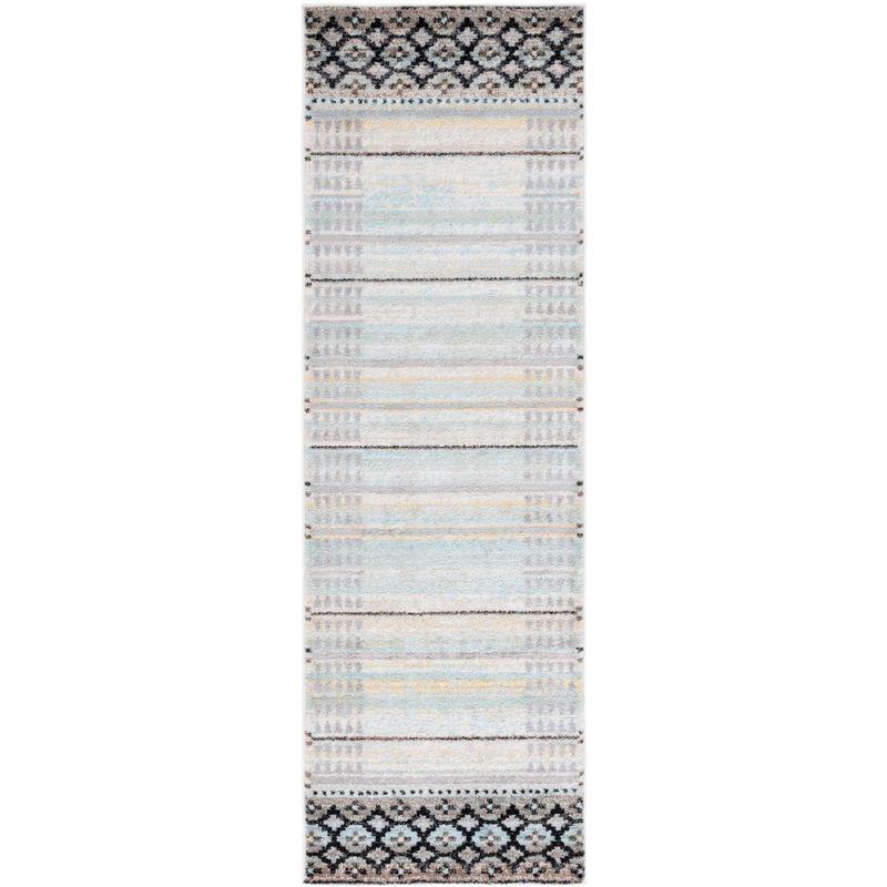 Blue and Ivory Geometric Pattern Runner Rug 2'6" x 8'