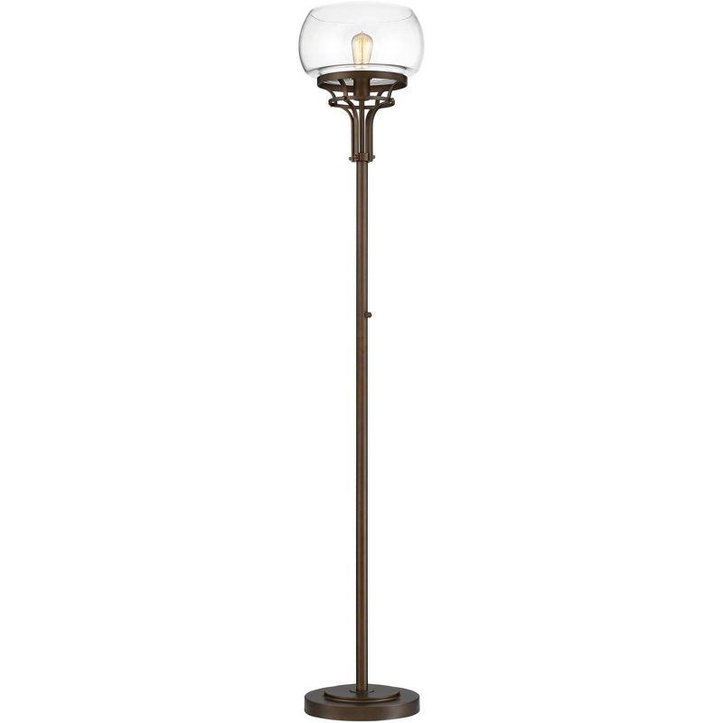 Franklin Iron Works Luz Industrial Torchiere Floor Lamp Standing 72 1/2" Tall Oil Rubbed Bronze Clear Glass for Living Room Bedroom Office House Home