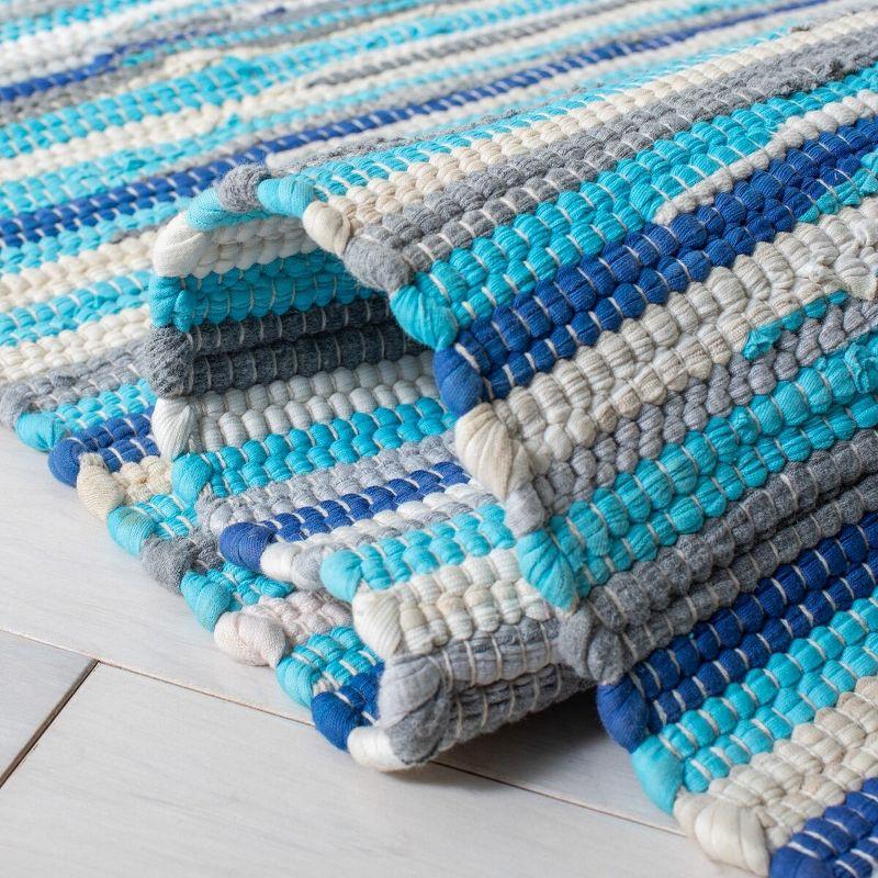 Handmade Turquoise Multi Stripe Wool-Cotton Runner Rug 2'3" X 7'