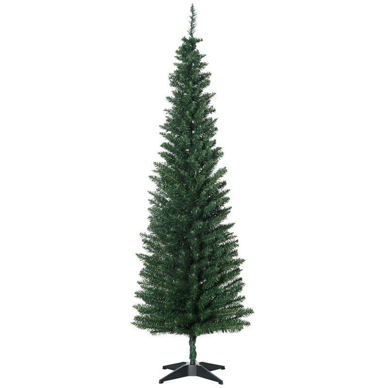 HOMCOM 6 FT Tall Unlit Slim Fir Artificial Christmas Tree with Realistic Branches, and 583 Tips, Green