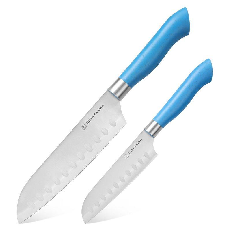 Eco-Friendly Blue High Carbon Stainless Steel Santoku Knife Set