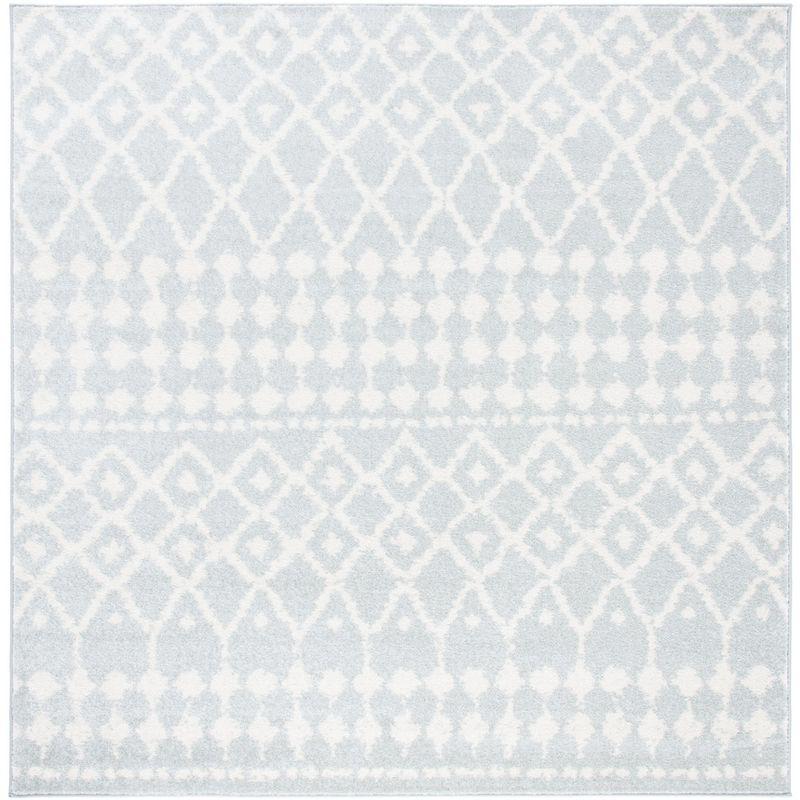 Light Grey and Cream Geometric Square Synthetic Area Rug