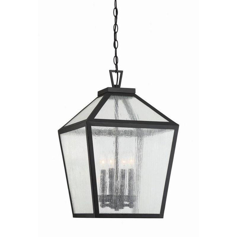 Woodstock Matte Black Glass 4-Light Outdoor Hanging Lantern