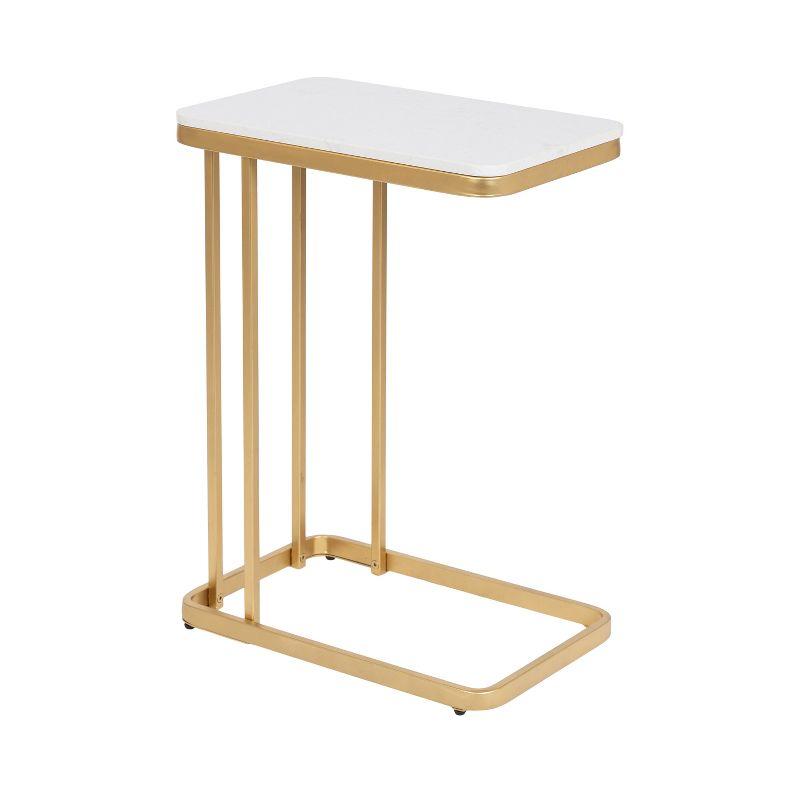 White Cultured Marble and Gold Metal C-Table