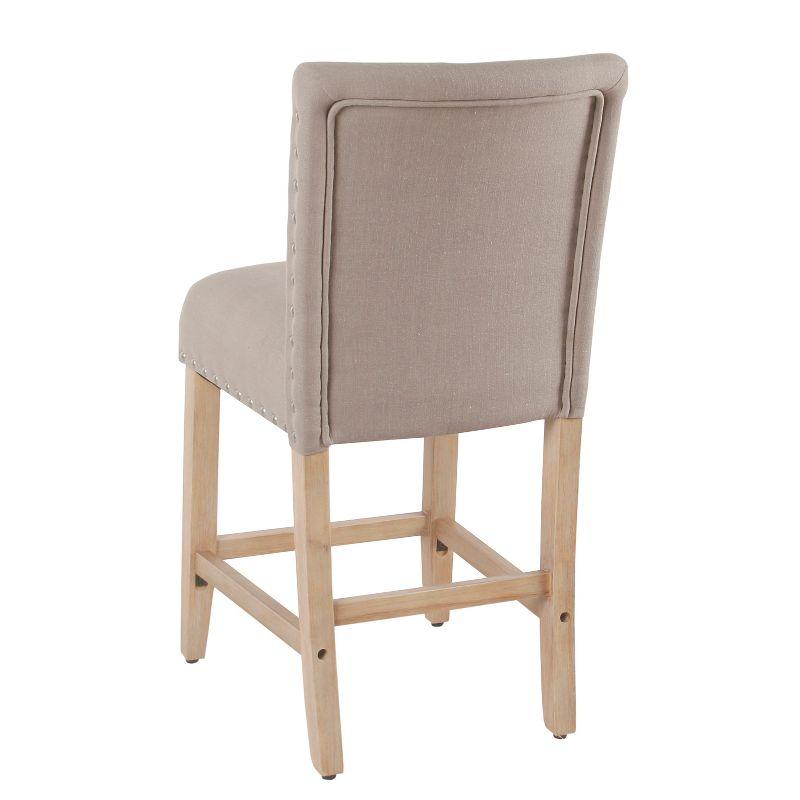 Tan Upholstered 24" Counter Height Barstool with Nailhead Trim