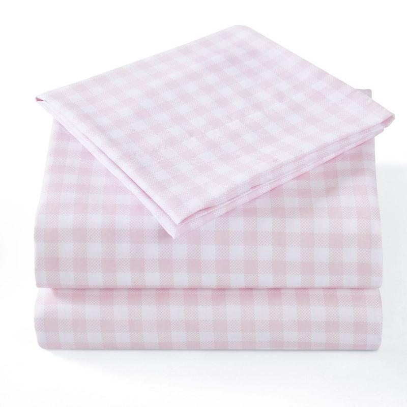 Pink Gingham Print Microfiber Kids' Full Sheet Set