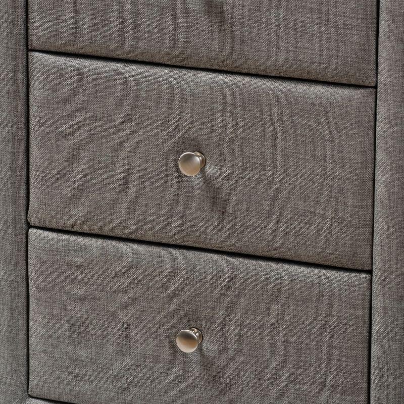 Contemporary Grey Fabric 3-Drawer Nightstand with Chrome Knobs