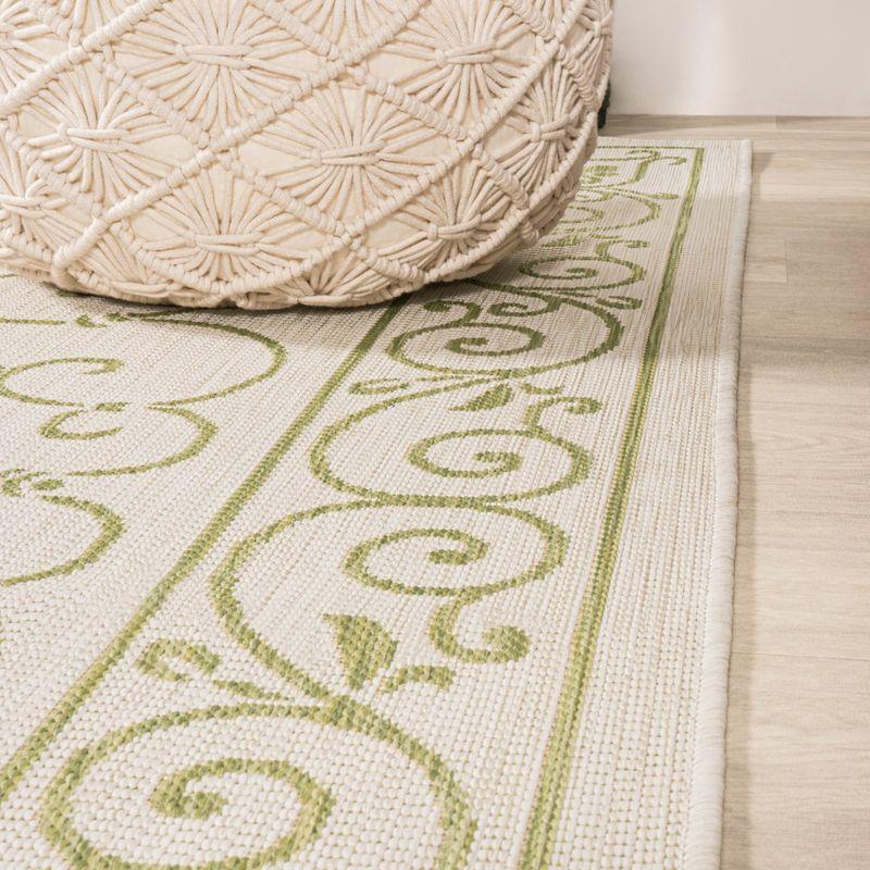 5' x 5' Charleston Vintage Filigree Textured Weave Indoor/Outdoor Area Rug, Cream/Green - JONATHAN Y