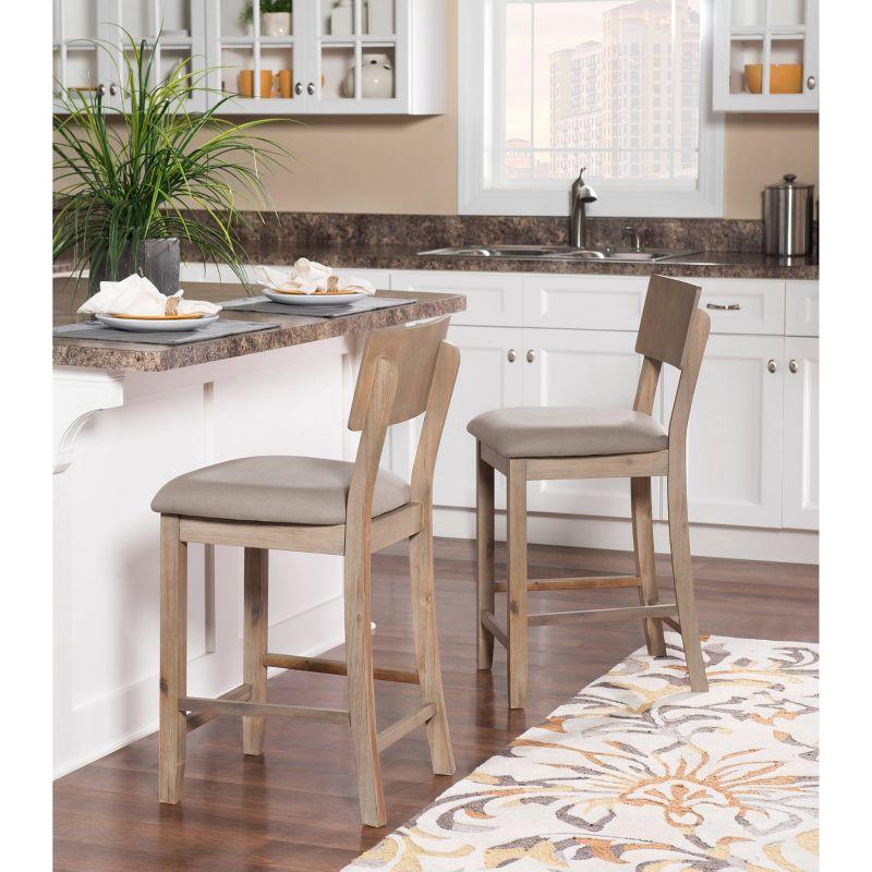 Gray Wood Backless Counter Stool with Padded Seat