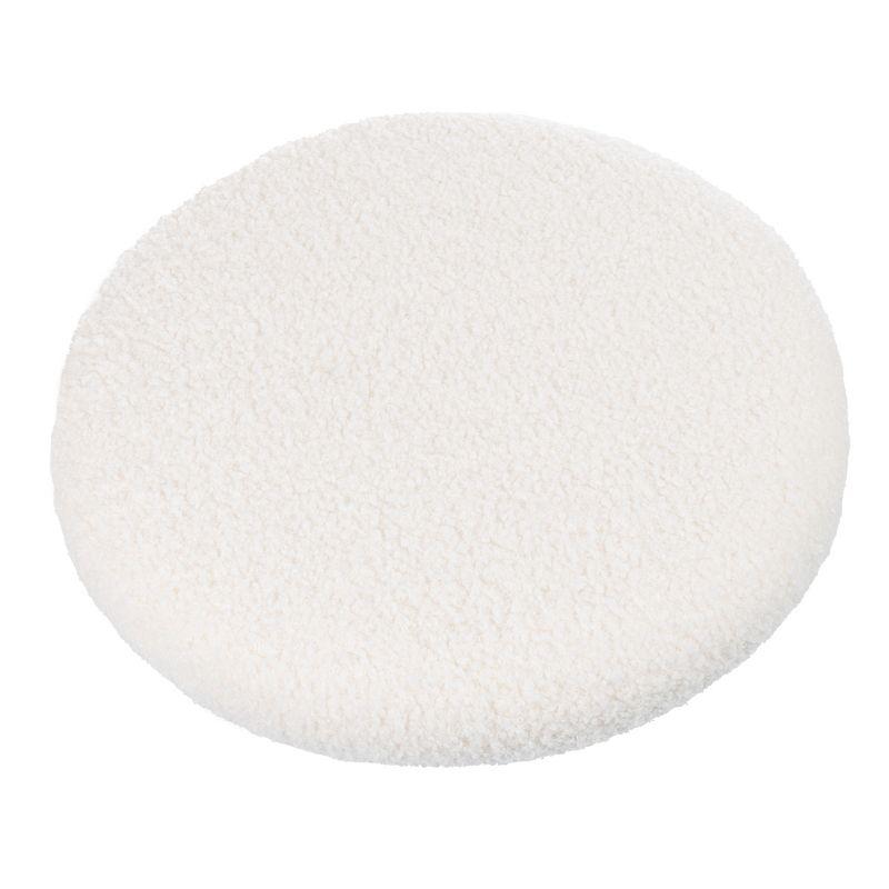 White Sherpa Plush Round Storage Ottoman with Padded Lid