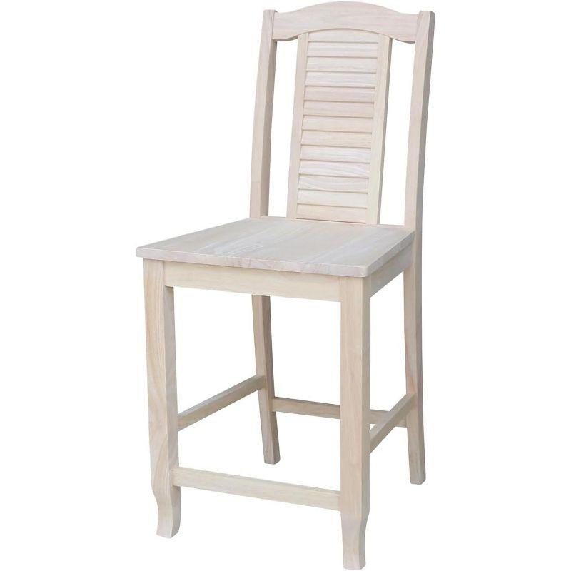 Beige Solid Wood Shutter Back Counter Height Stool