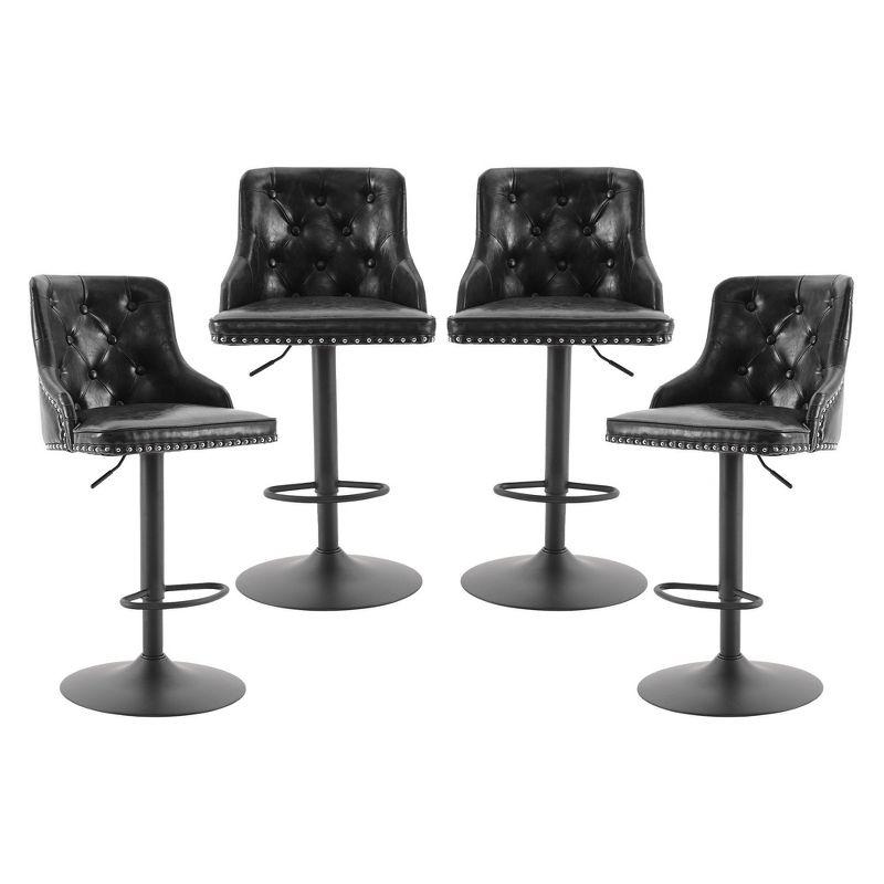 Bar Stools Set of 2,Adjustable Swivel Barstools, Faux Leather Bar Chairs,Upholstered Counter Height with High Backrest for Kitchen Island, Black