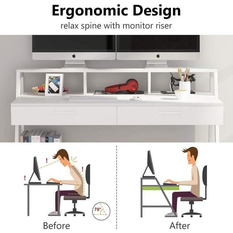 Tribesigns Modern 47" Computer Desk with Storage Shelf & Drawers,  Office Writing Desk Study Table with Monitor Stand Riser for Home Office