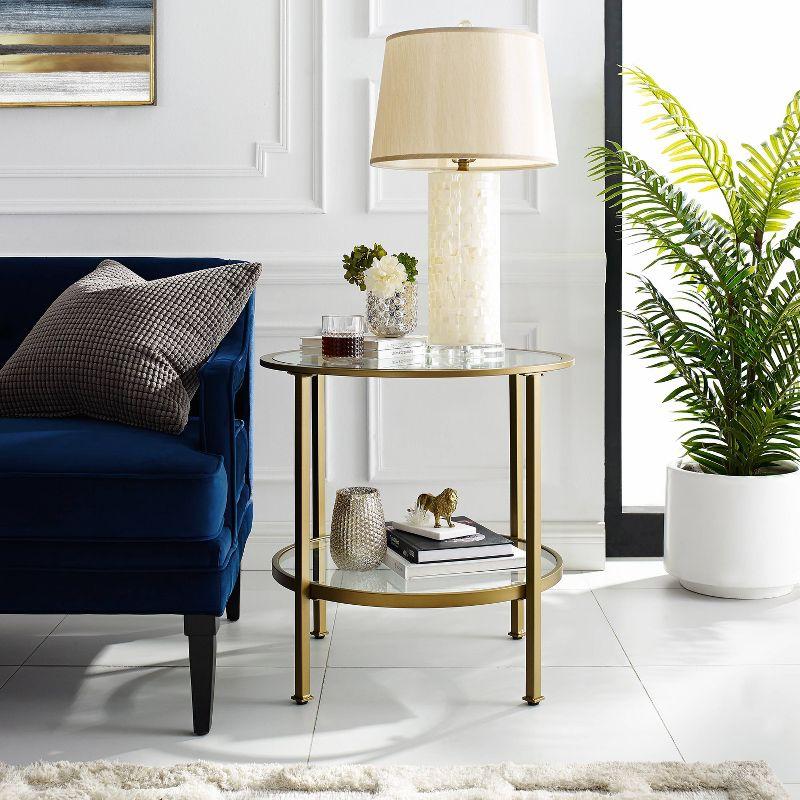 Aimee 24" Round Gold Metal and Glass End Table