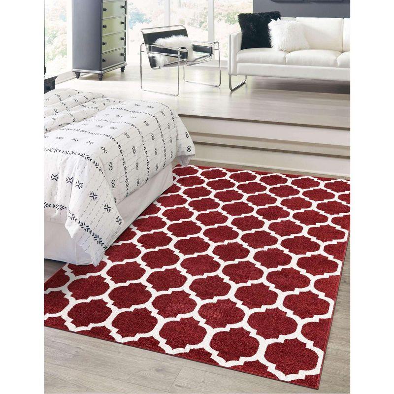 Red and Orange Synthetic Trellis Indoor Area Rug