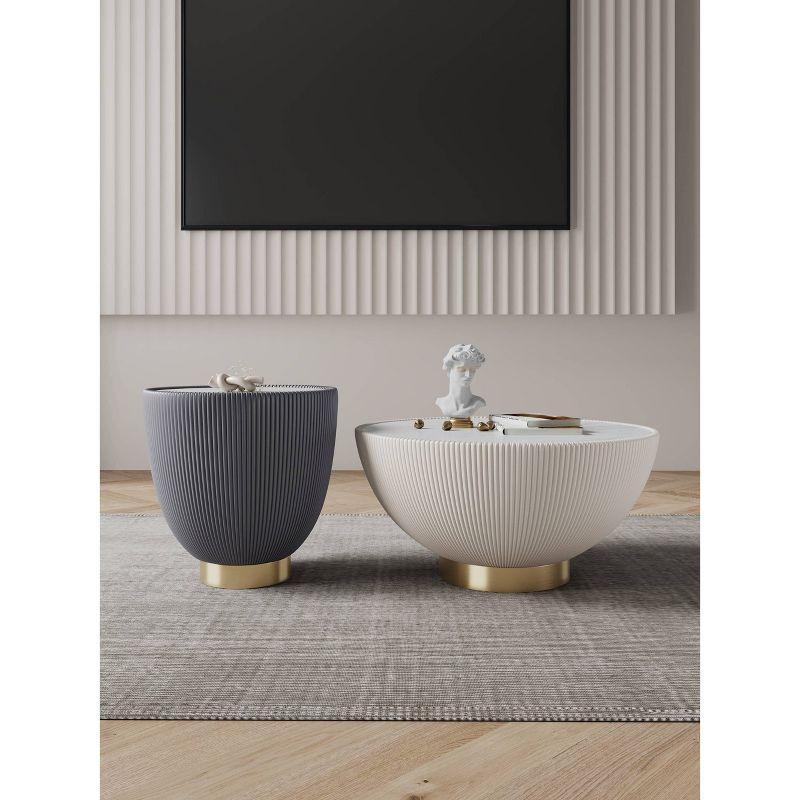 Manhattan Comfort 2pc Anderson Leatherette Upholstered Coffee Table and End Table Set Cream/Gray: Gold Finish, No Assembly Required